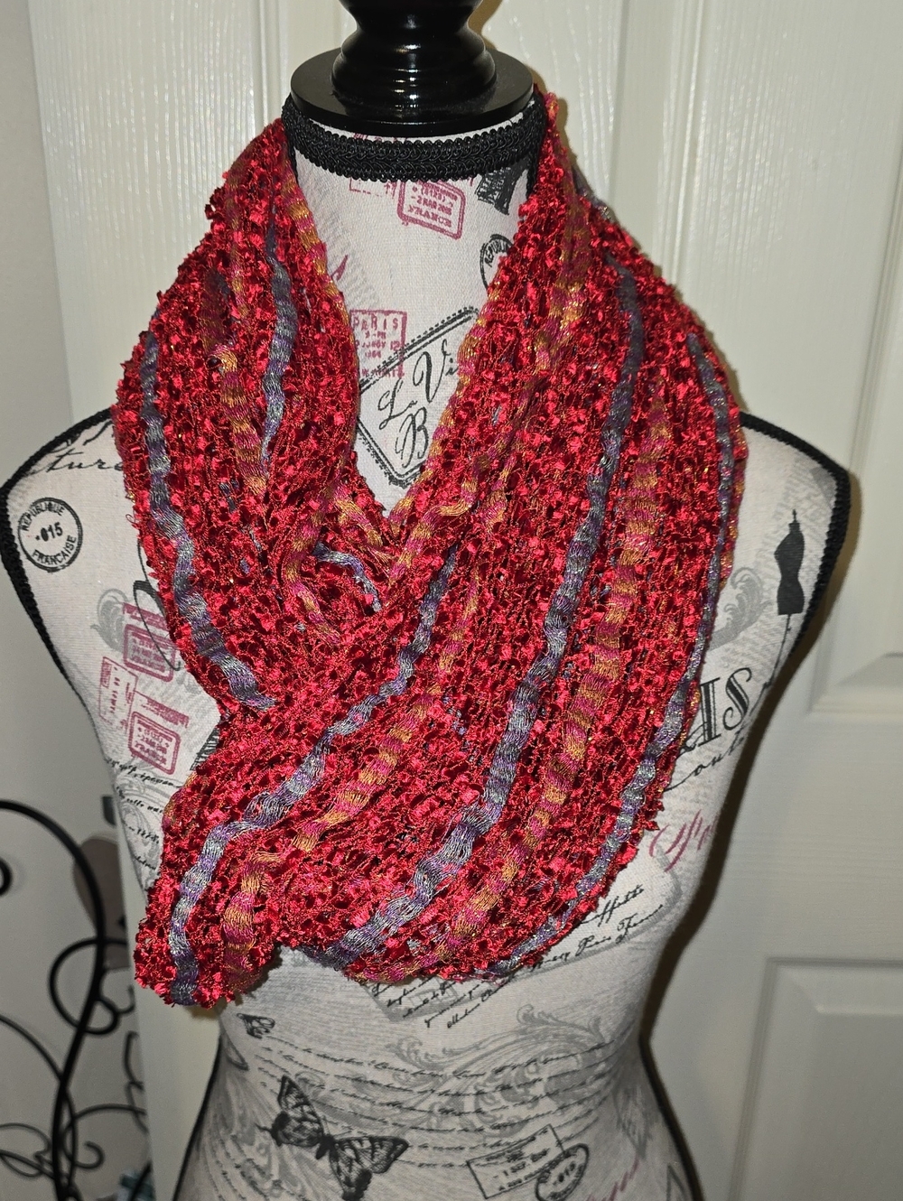 Red Woven Infinity Scarf - Women Accessories